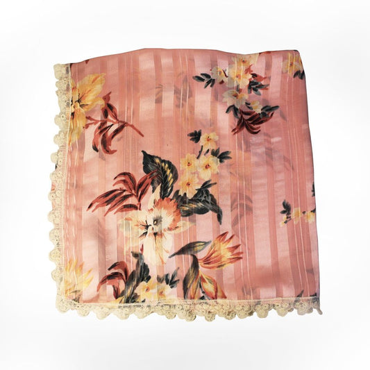 'Pink' Flora Floral Silk Head Scarf